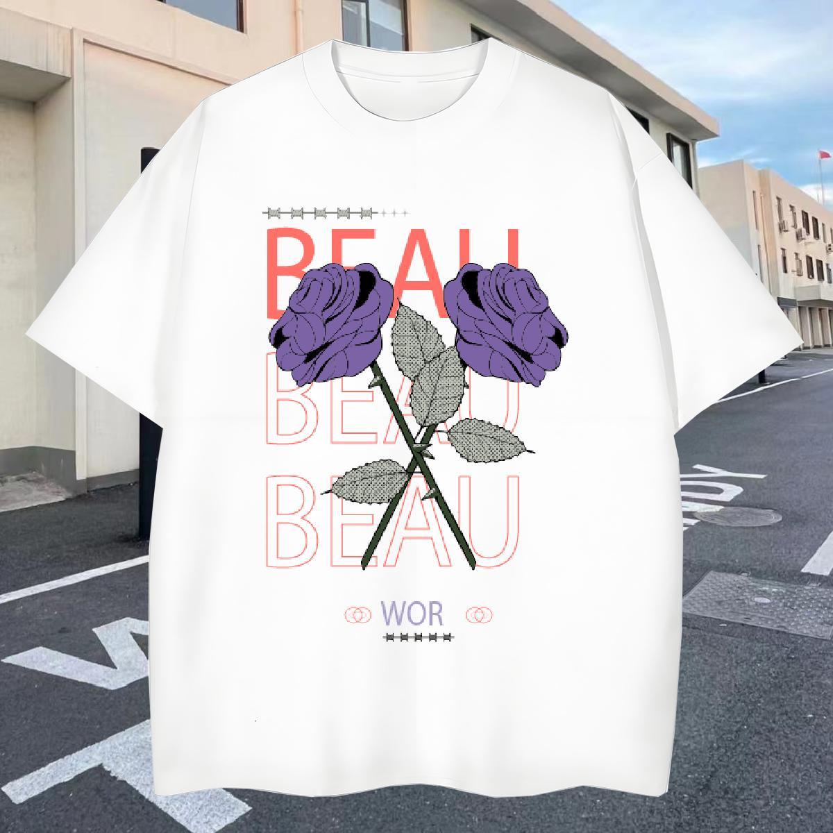 Wholesale Couples T Shirts Casual Daily Wear 100% Cotton 230g White Plus Size O-Neck Short Sleeve flower T Shirts Men Classic Casual Top Tees