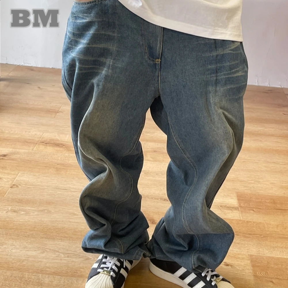 Korean clothing interesting coneshaped steel wire jeans mens hiphop luggage street denim pants trend Trouser 240819