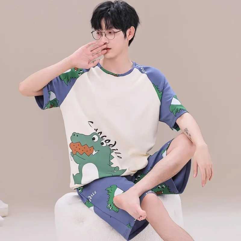 Summer Cotton Sleepwear Casual Sleepwear Mens Sleep Top Shorts Cute Panda Printed Sleepwear Set Comfortable Cool Sleepwear 2022W240719