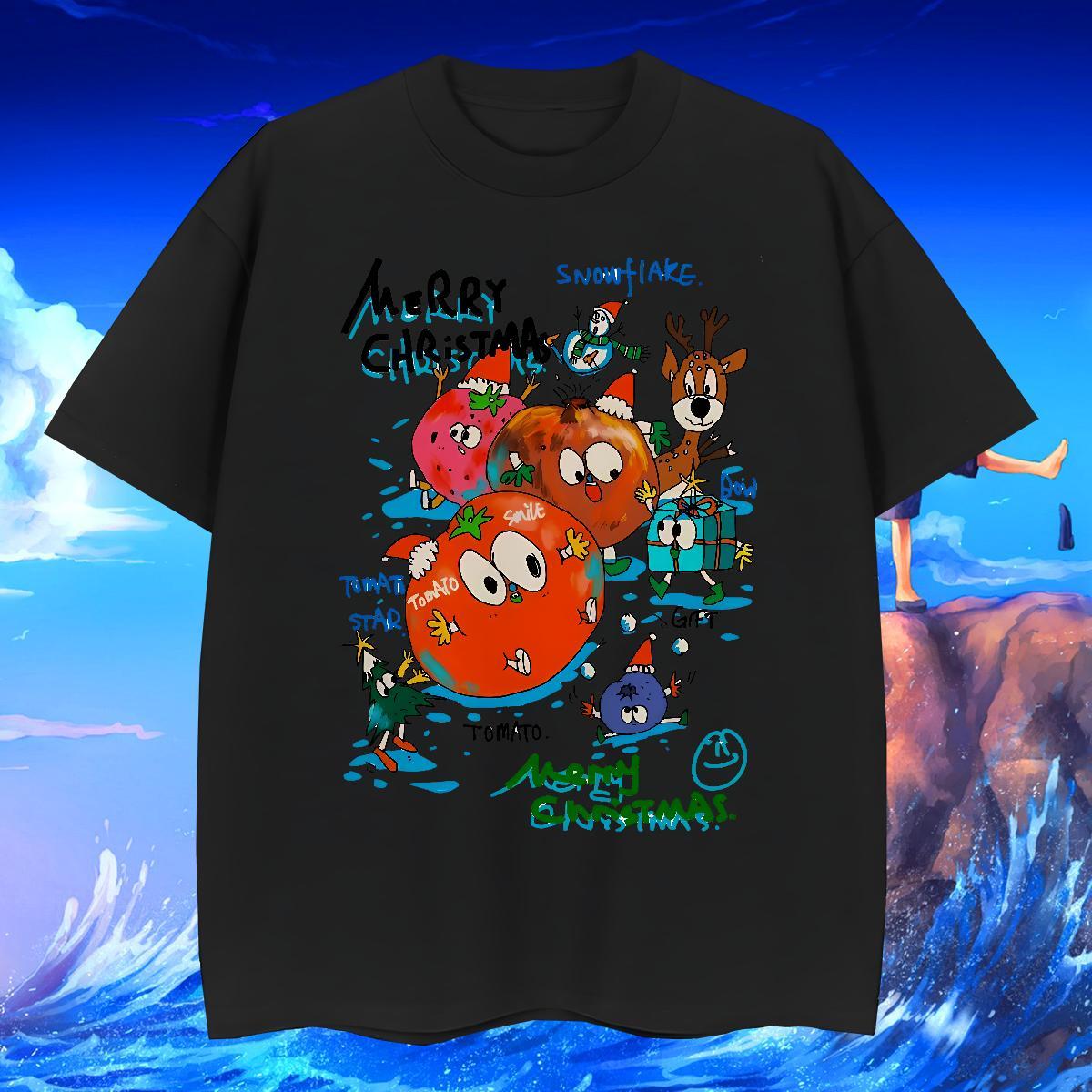 Custom cartoon Tshirts 230g 100% Cotton T Shirts Men Cartoon Print High Street Hip Hop Short Sleeve O-Neck Comfortable Clothes