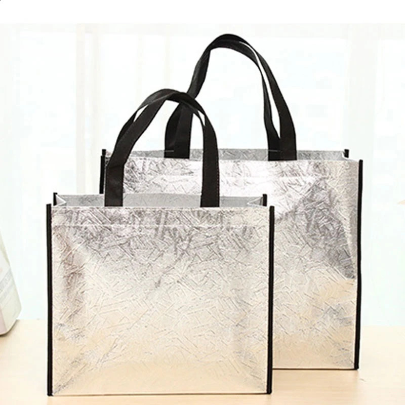 1 PC Fashion Laser Shopping Bag Foldable Eco Reusable Tote Waterproof Nonwoven Fabric No Zipper y250121