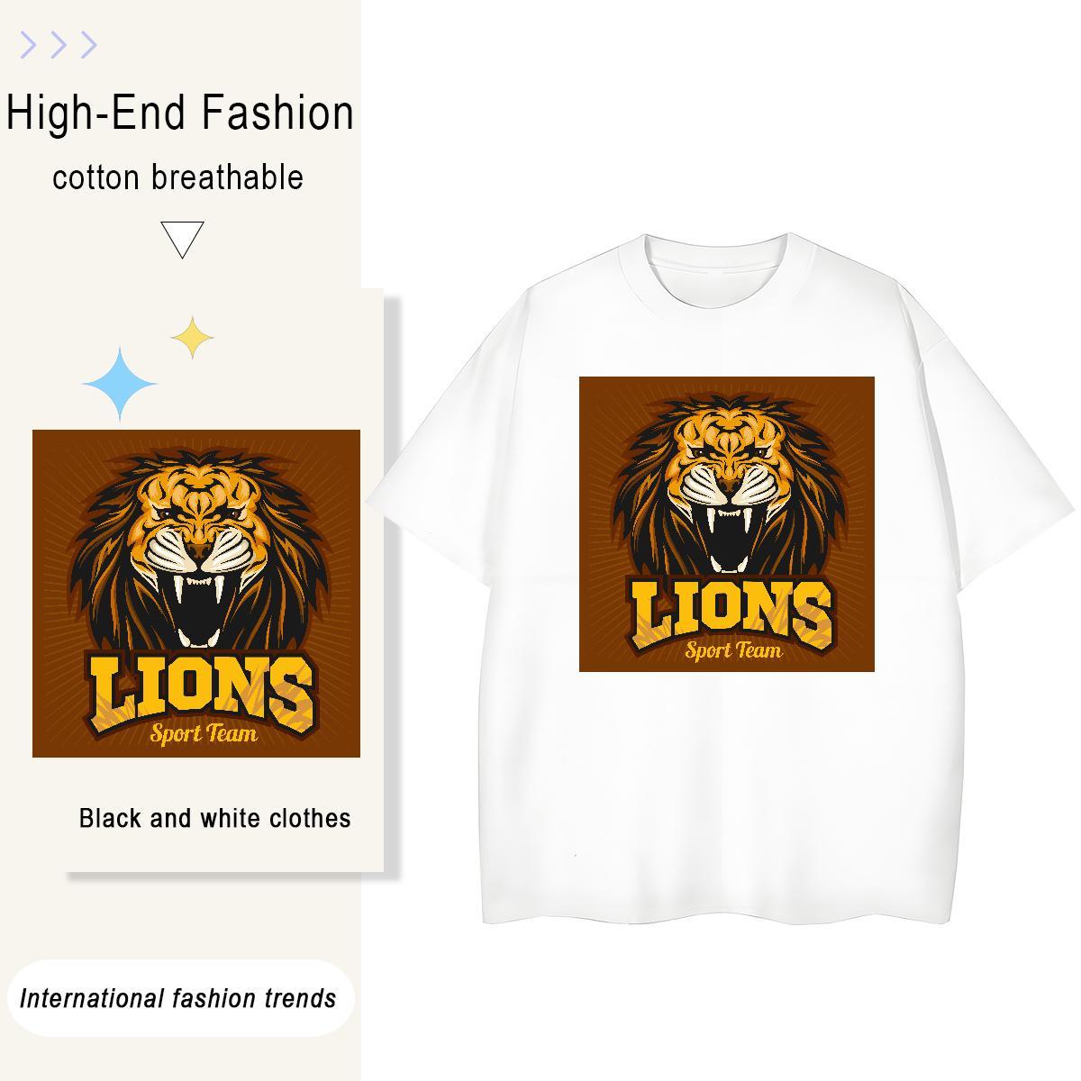 Designer Mens Tshirts lion Summer Casual 230g Pure Cotton Clothings Breathable Crew Neck Unisex T shirt DIY Printed