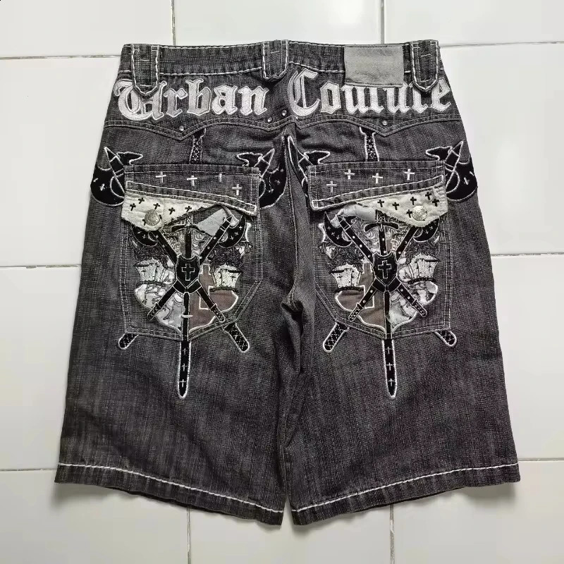 American Y2K Fashion Trend Spot Denim Shorts Mens Street Hip Hop Retro Clown Jeans Couple Casual Loose 240819