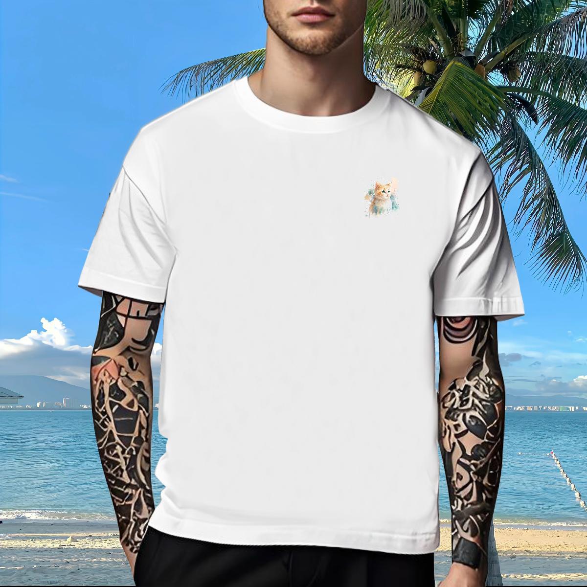 Wholesale Men Clothes T-Shirt cat Hip Hop 230g 100% Cotton Tops Crew Neck Designer T-Shirts DIY Printed