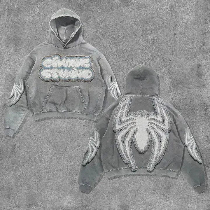 Vintage personalized spider print hoodie streetwear oversized harajuku y2k top casual hoodies sweatshirt tracksuit men clothing 240819