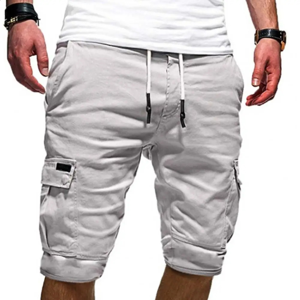 Fashion half pants cargo shorts solid color multi pocket summer mens loose pull rod jogging clothing 240819