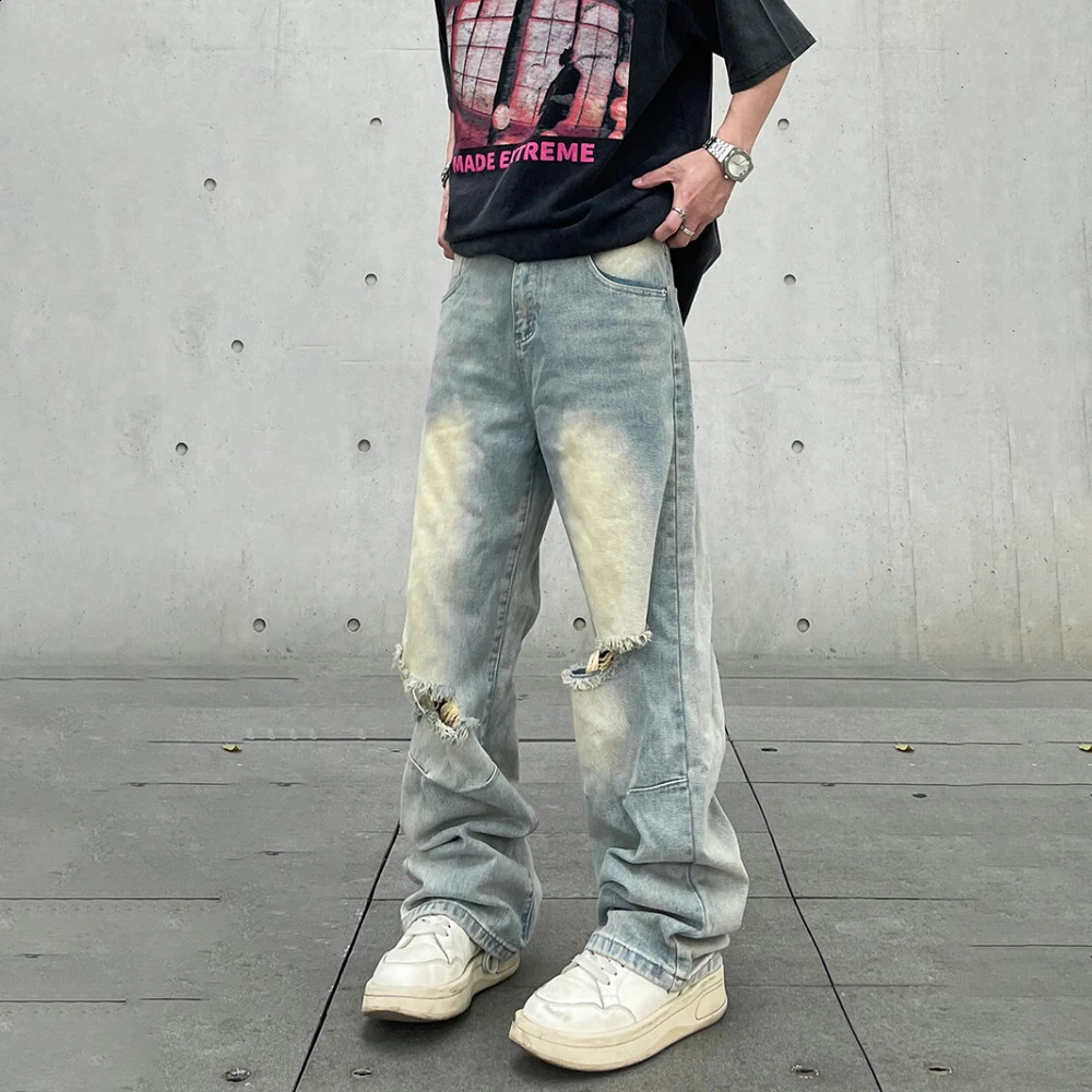 Ripped Jeans Men Baggy Streetwear Hip Hop Oversized Wide Leg Vaqueros Pantalones Hombre Loose Street Trousers Y2k Denim Pants 240819