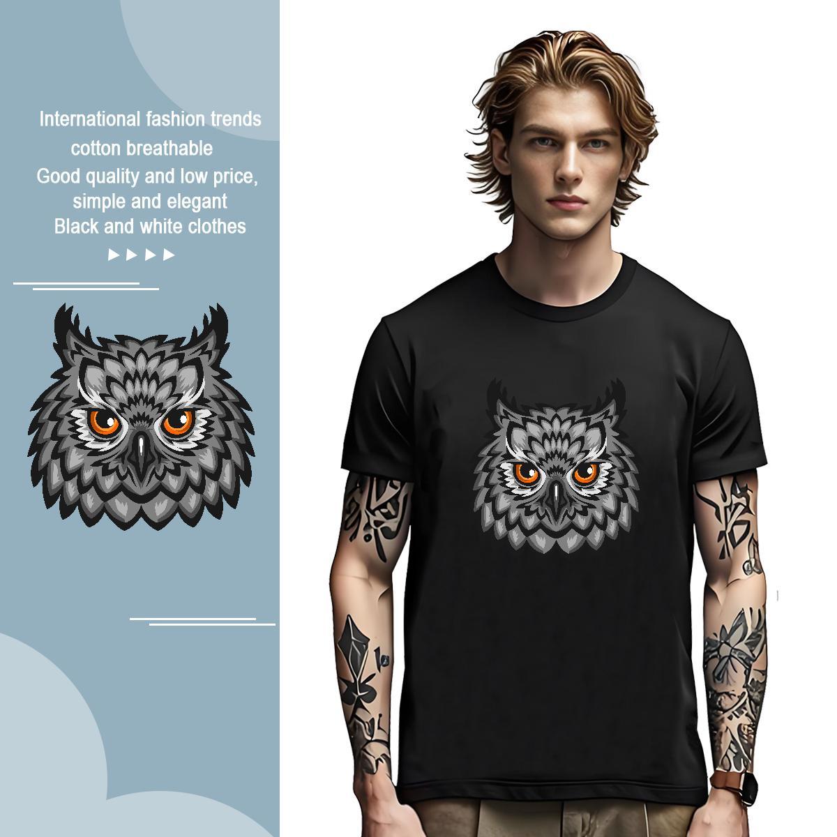 Loose Mens T Shirts owl O Neck Short Sleeves Beach Cartoon Printing L-4XL 230g 100% Cotton Men Clothes T-Shirt Free Shipping Wear