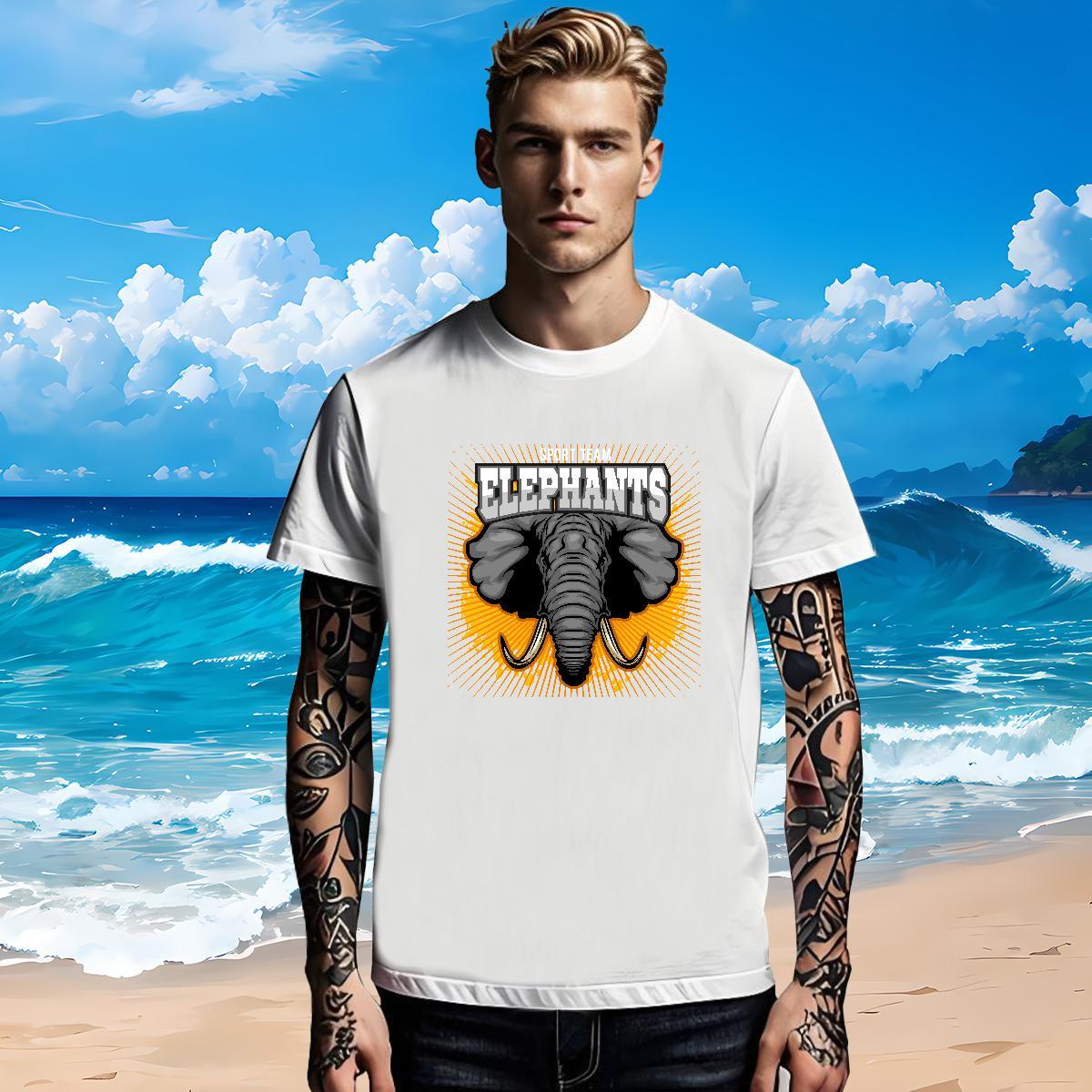 DIY Tshirts elephant High Street Hip Hop 230g Pure Cotton Top Tees Breathable Short Sleeve Cool Design T Shirts Men Oversized 4XL