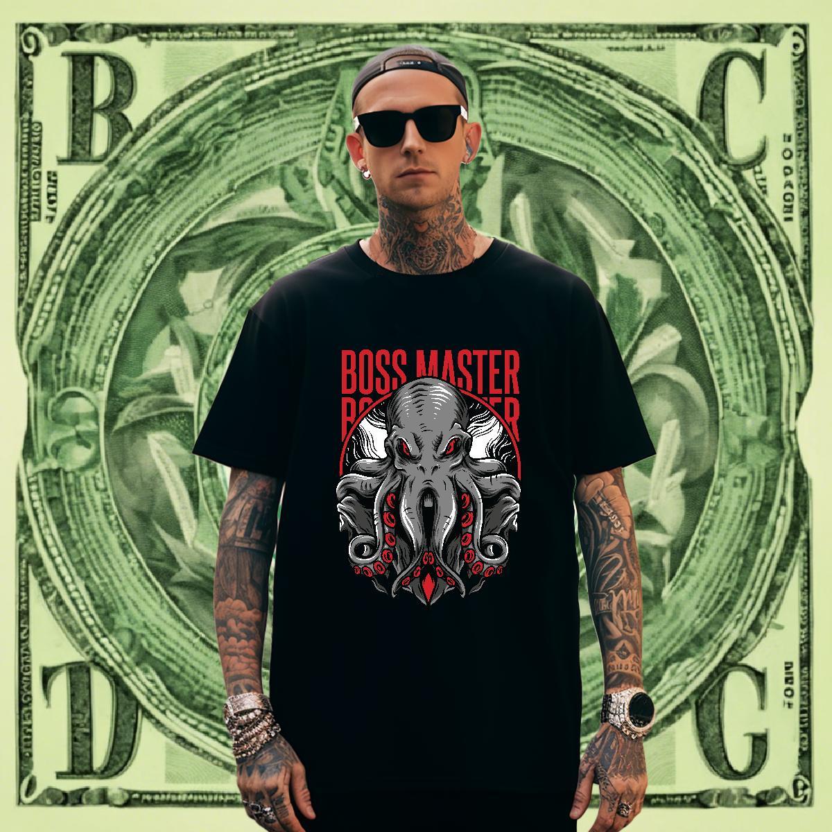 Comfortable Men Tops Tees Beach 230g Cotton Skull Breathable Short Sleeve Terror octopus T Shirt For Man Stylist Wear