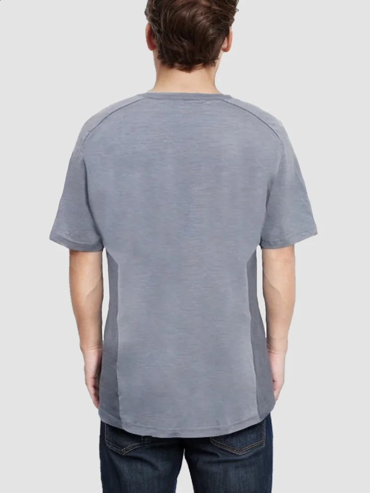 Grey Shell Outdoor Merino Wool Sports Mens Short Sleeve Mesh Patch Work Light Quick Drying Tshirt 240819