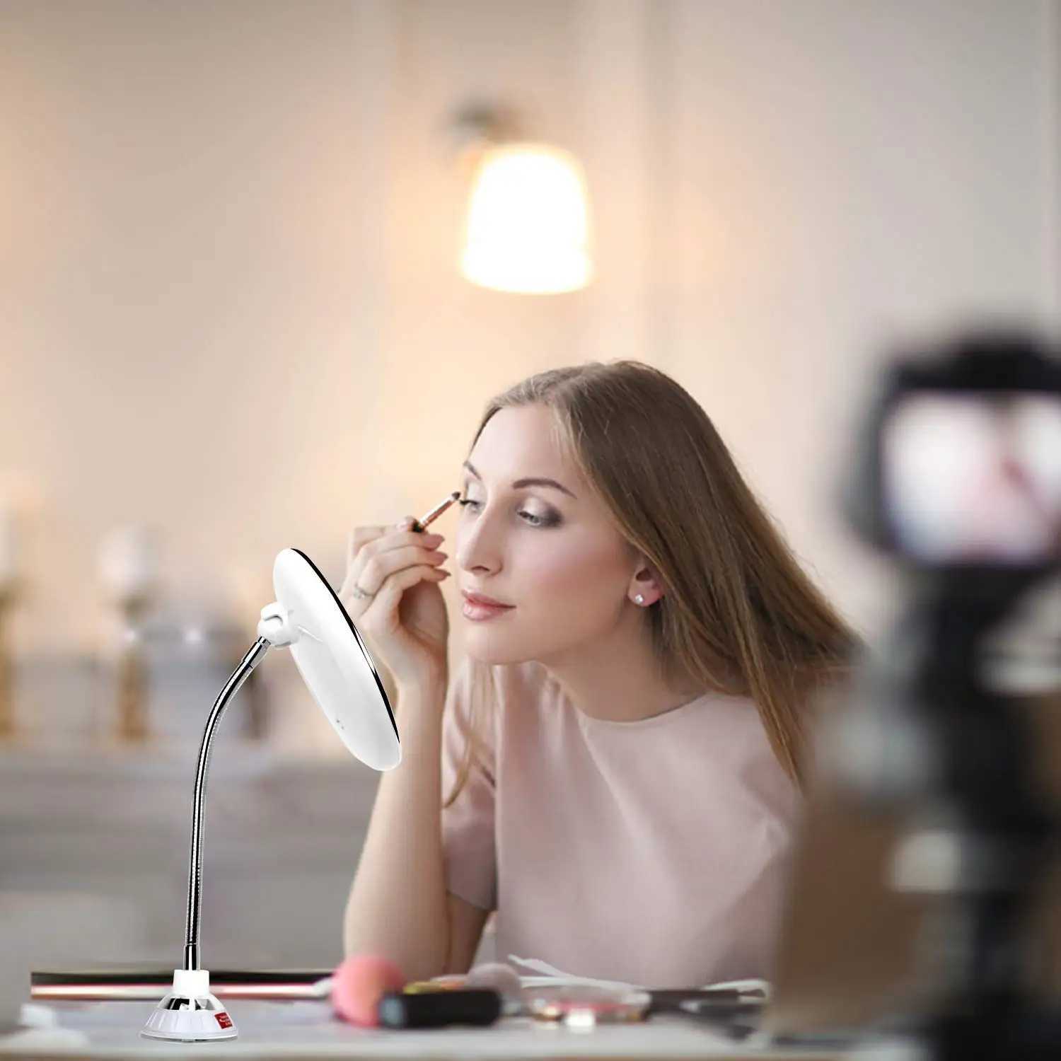 Flexible Gooseneck 6.8 10x Magnifying LED Lighted Makeup Mirror Bathroom Magnification Vanity Mirror with Suction Cup 360 Deg Y240819