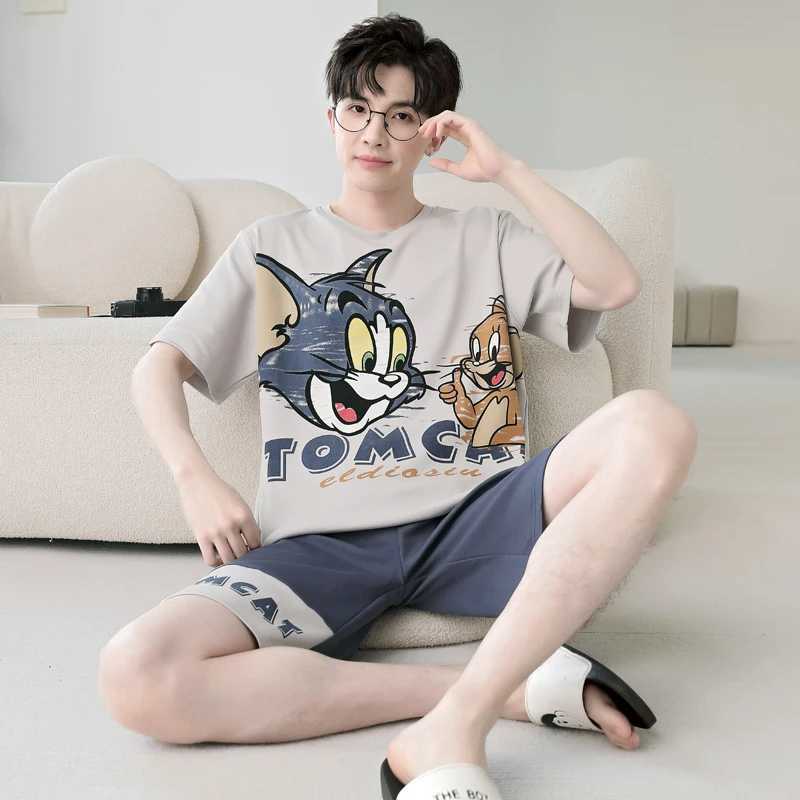New Mens Sleepwear 2-piece Lounge Sleepwear Hombre Summer Sleepwear Family Clothing New Boys 100% Cotton Sleepwear SetW240719