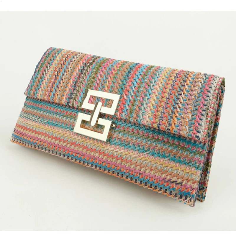 3 Fashion Colorful Women Clutch Purse Lightweight Small Straw High Quality Summer Casual Magnetic Snap Woven Bag 240820 4