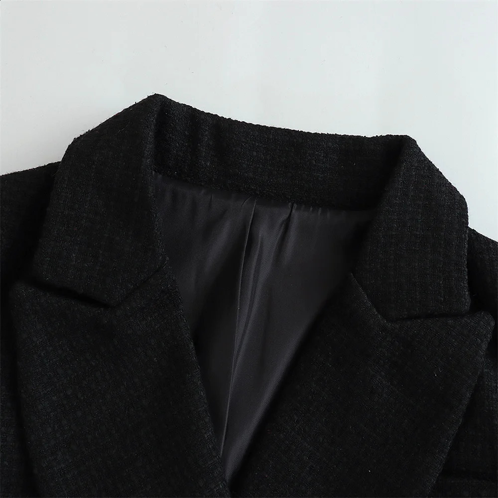 Womens Elegant Texture Double Chest Coarse Hemp Set Long Sleeve Pocket Jacket Fashion Street Top w240819