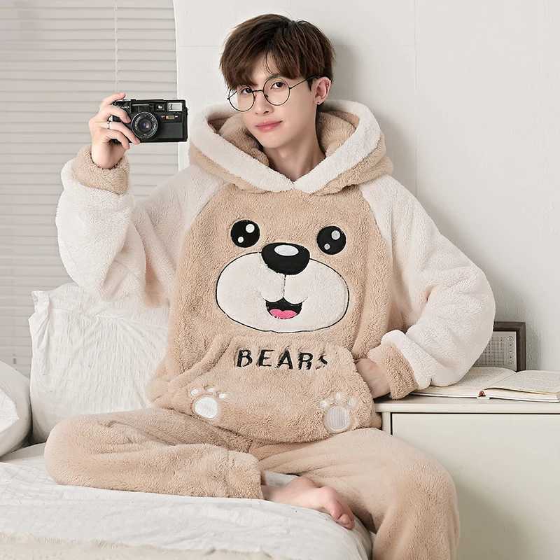 Mens plus size mens sleepwear set winter thick coral velvet soft sleepwear casual sports chubby hot pantsW240719