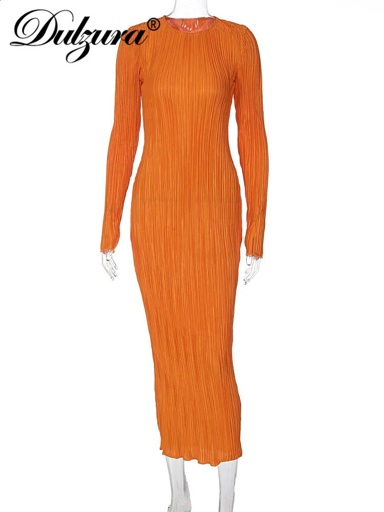Dulzura Autumn Striped Ruched Ruffle Sexy Y2K Clothes Long Sleeve Bodycon Midi Dresses For Women Club Party Elegant Outfit 240819