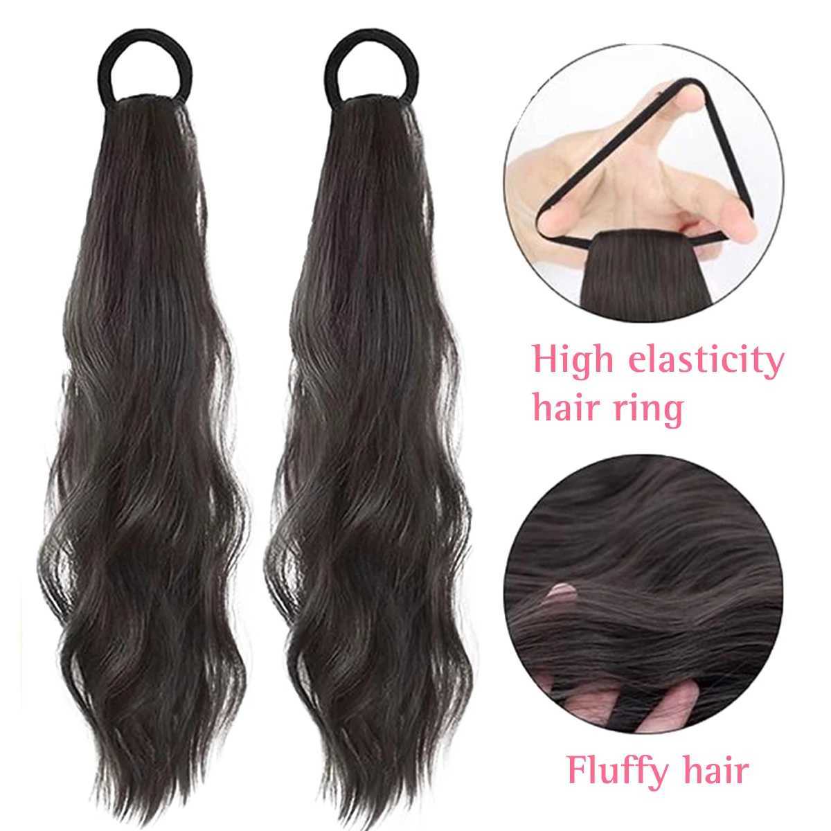 Synthetic rubber strap with ponytail wig female double ponytail cute shape high ponytail naturally curly long curly hair W240817