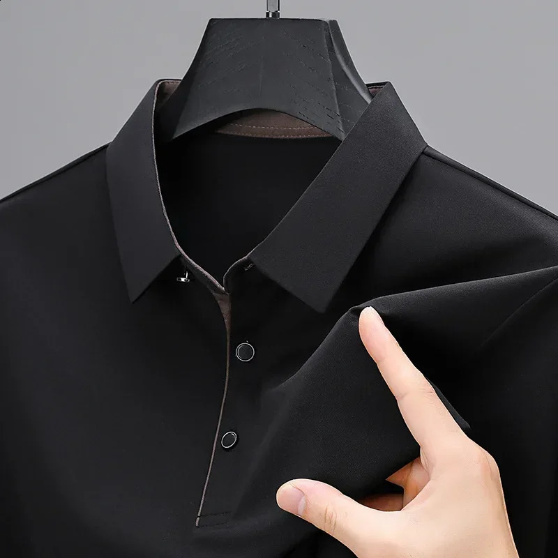 Men brown short-sleeved polo shirt middle-aged lapel T-shirt solid color business casual half sleeve dad fashion polo shirt 240820