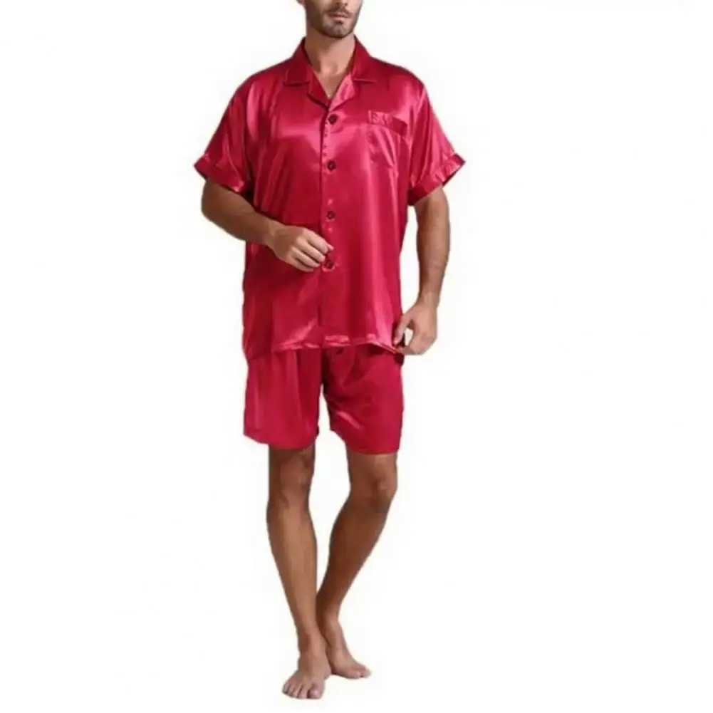 2-piece/set mens sleepwear set short sleeved loose sleep elastic waist shorts silk mens sleepwear setW240719