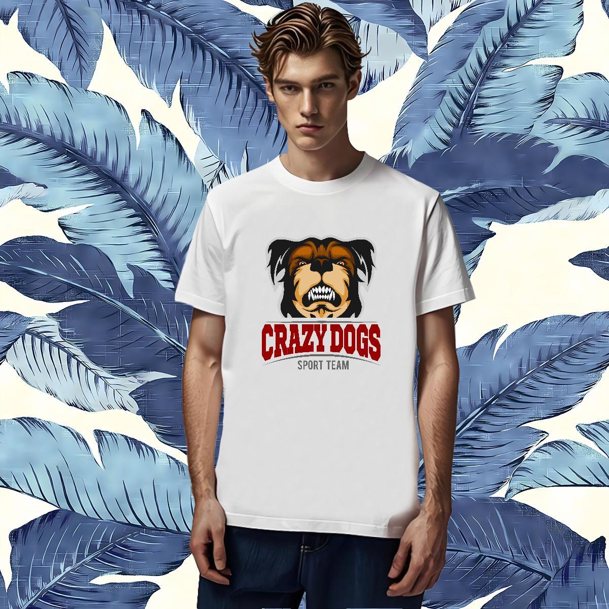 Customized Men Tshirts crazy dog Summer Casual 230g Pure Cotton Polos Breathable Short Sleeve High Quality T shirt Black Oversized