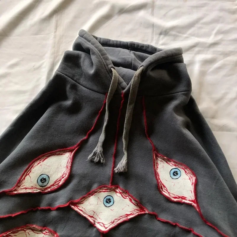 Y2K Harajuku hoodie vintage Demon Eyes Embroidery Streetwear Hip Hop Men women Pullover fashion American oversized sweatshirt 240819