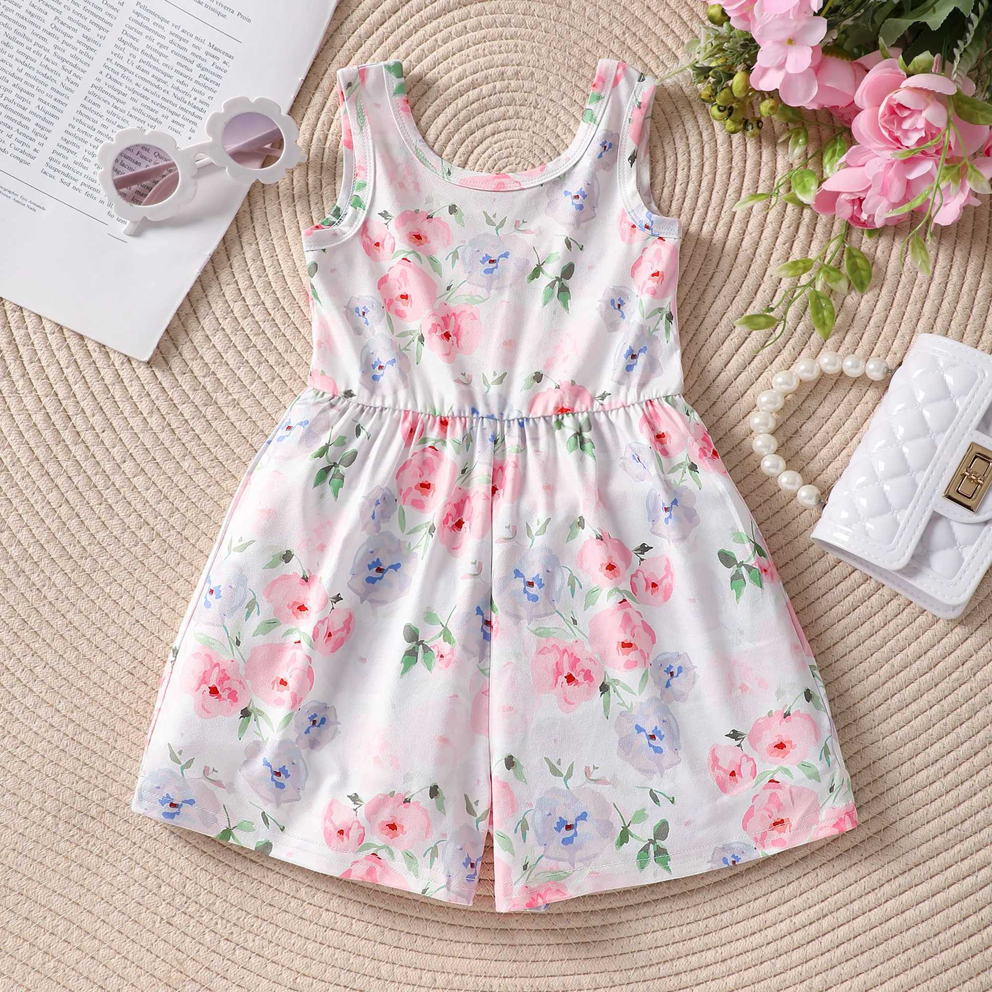 Cute girl floral jumpsuit dreamy floral print sleeveless jumpsuit for summer holiday gift parties W240806