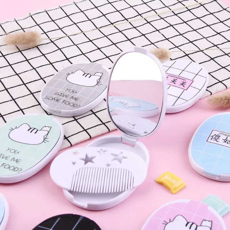 Hair Comb Cosmetic Mirror Set Cute Compact Pocket Mini Size Portable Travel Head Massager Relax Folding Mirror with Small Comb Y240819