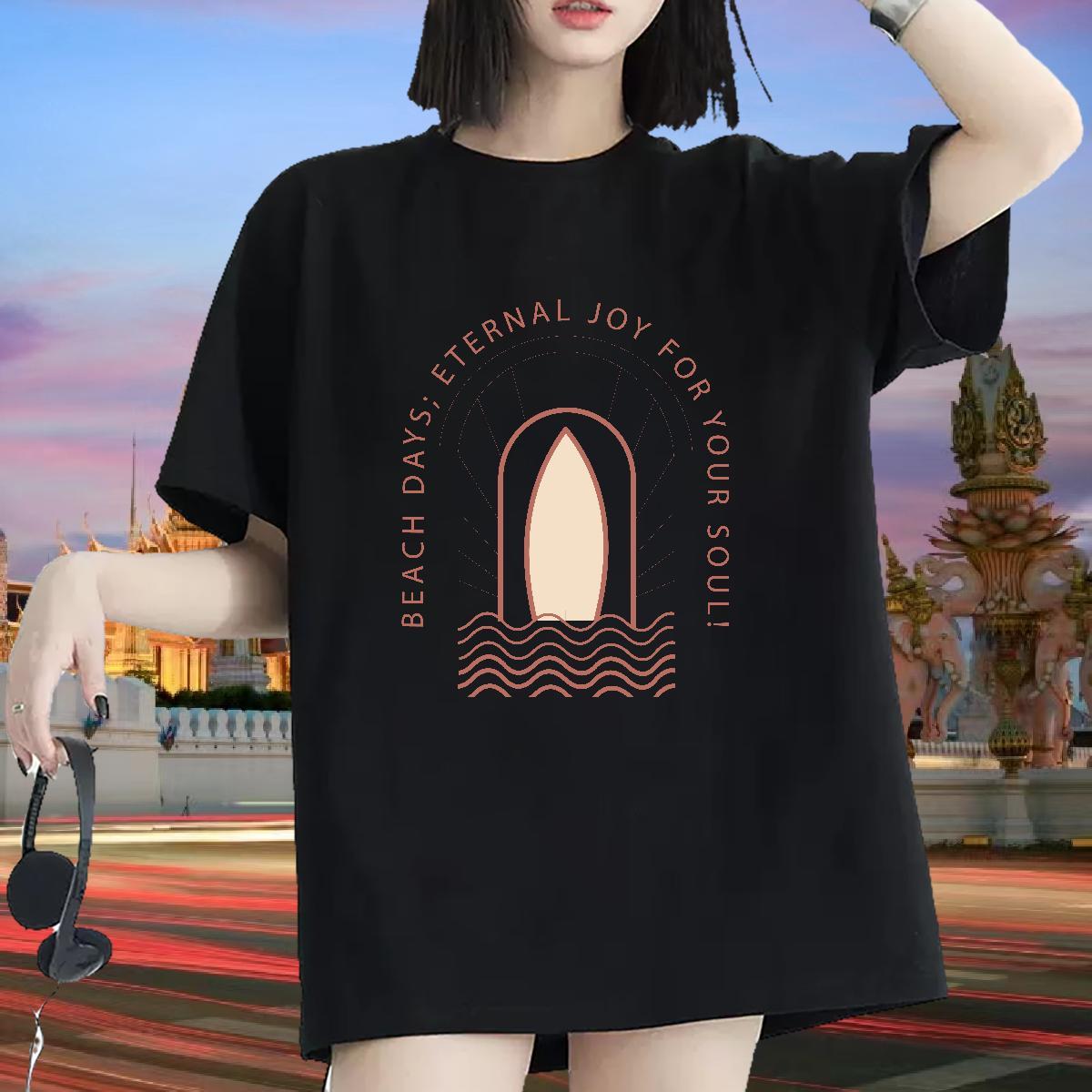 Brand Lady T shirt Spring Summer Breathable Crew Neck Tshirts Designer 230g Cotton wave Black White Woman T Shirts