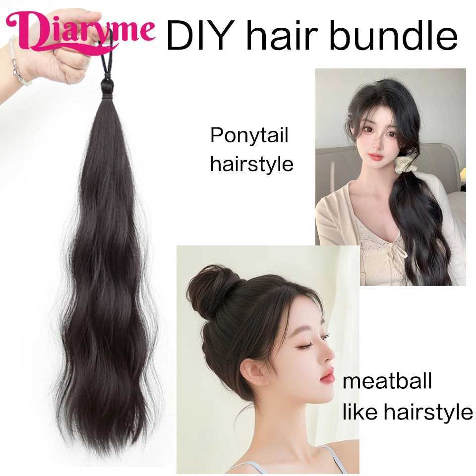 DIY Self Curling Hair Bunch Wig Synthetic Curly Ponytail Hair Bunch Hair Extension Braid Lazy Fluffy Fake Ponytail W240817