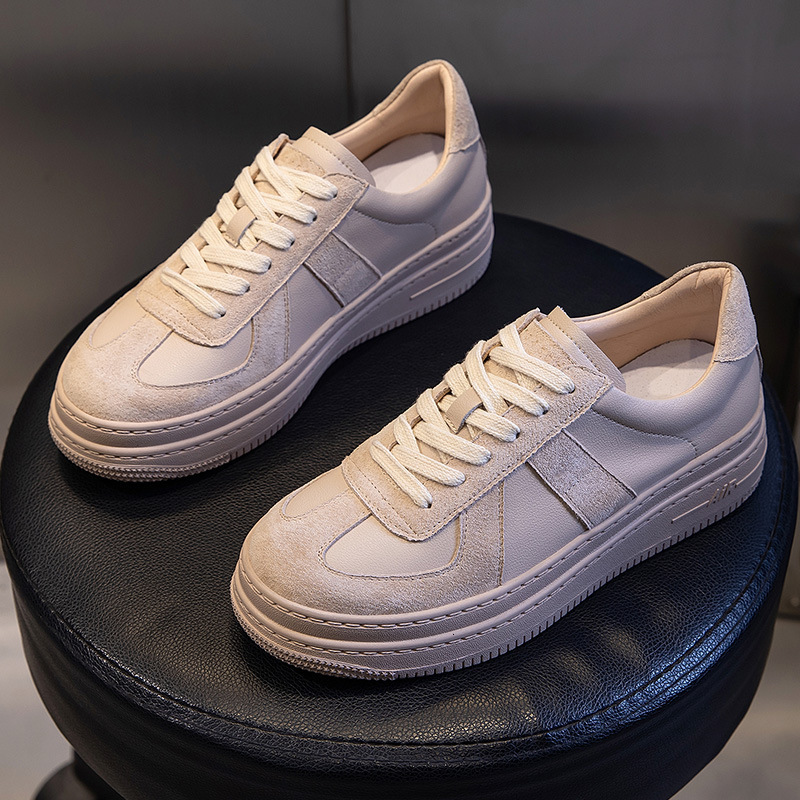Ddmysports Genuine Leather Small White For Women In Autumn New Sponge Cake Heel Casual Single Shoes Thick Soles Raised Height Shallow Mouth Versatile 