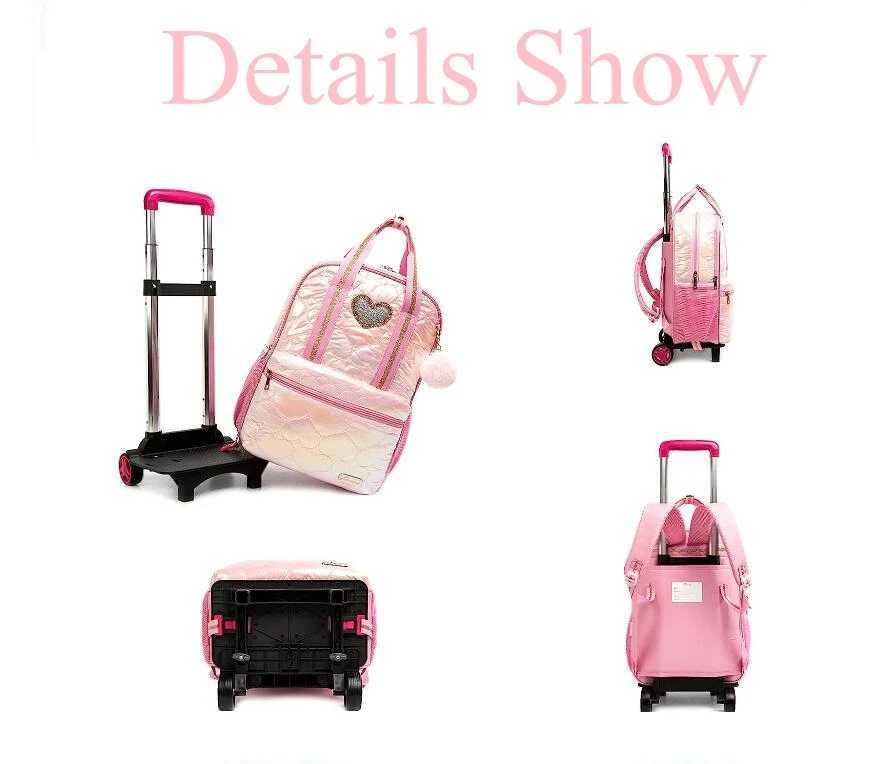 Primary School Trolley Bag Set Lunch Bag Girls Rolling Backpack for Girls School Bookbags Kids Carry-On Luggage Wheeled Backpack Y240820