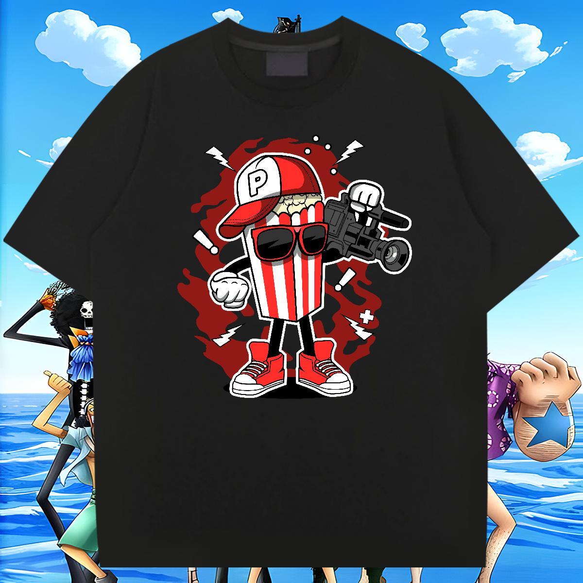 Unisex Men Tees Hip Hop Street 230g 100% Cotton Cartoon Printing L-4XL Breathable Short Sleeve camera Men T Shirts New Polos