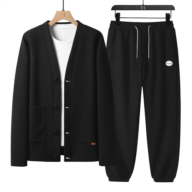 2024 Spring and Autumn Mens Cardigan V-neck Set a two-piece set of cardigan top and casual pants 240819