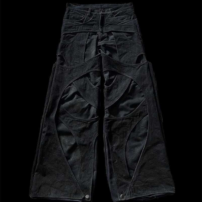 Harajuku Gothic Black Patchwork Ripped Baggy Jeans Oversized Wide Leg Straight Y2k Mens Punk Rock Denim Pants Streetwear y240819