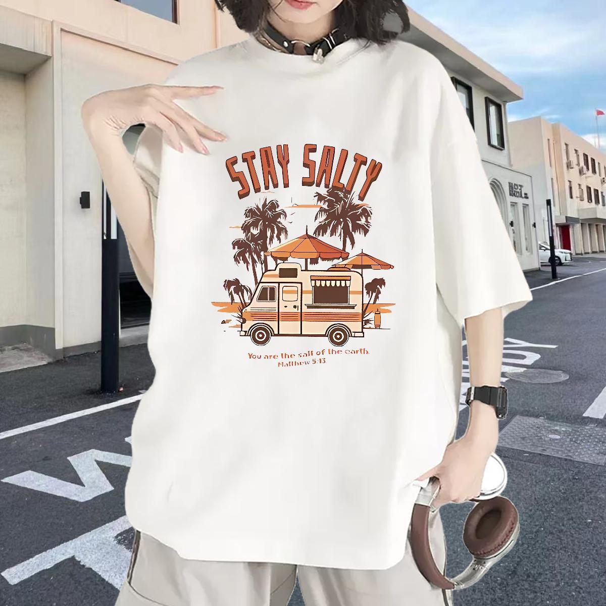 New Womens Tshirts Sport Crew Neck Breathable Tops Tees Unisex 100% Cotton 230g beach Skull T Shirts Women