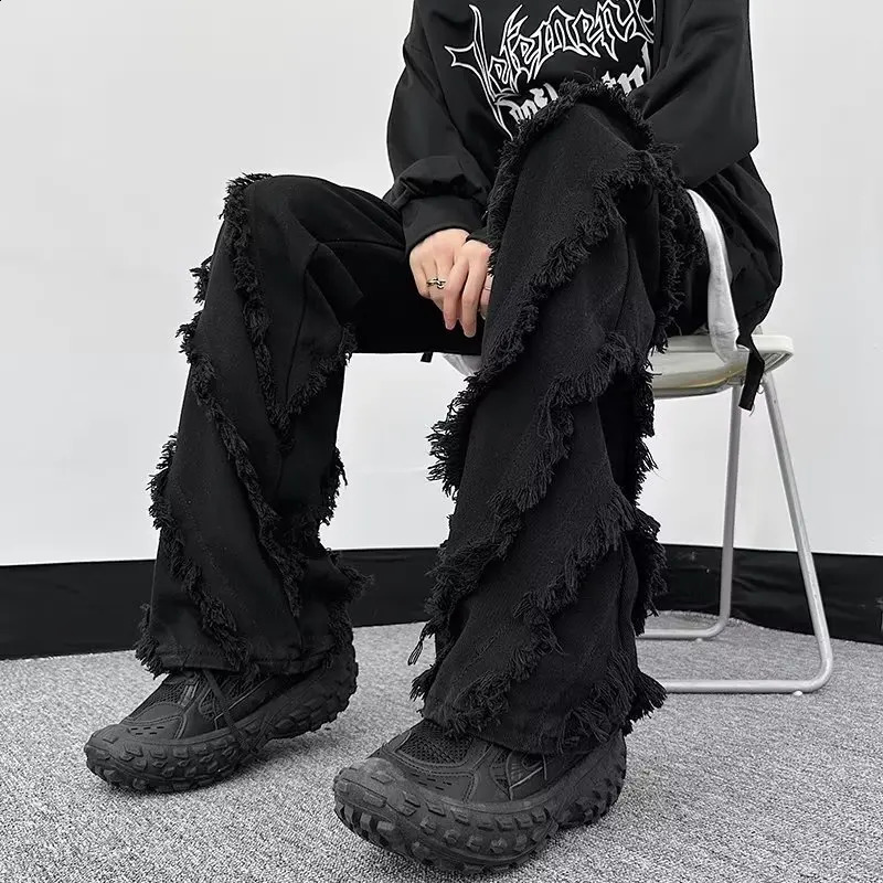 Cyber Y2K Streetwear Black Baggy Stacked Flare Jeans Pants For Men Straight Loose Women Cotton Long Trousers Pantalon Homme 240819