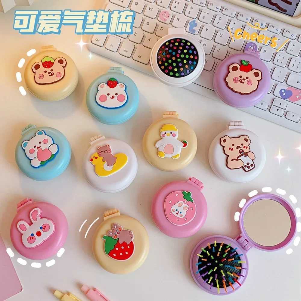 1pcs Mini Cute Folding Air Comb with Mirror Compact Pocket Portable Travel Hair Brush Cosmetic Makeup Mirror Head Massager Relax Y240819