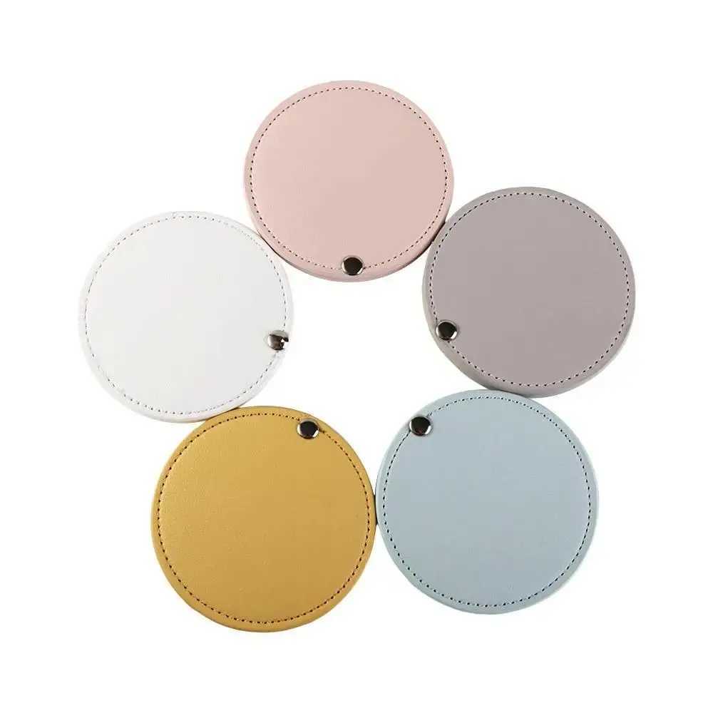 1pc New PU Leather Makeup Mirror Round Ultra-Thin Lightweight Cosmetic Mirror Mini Solid Color Portable Travel Pocket Mirror Y240819