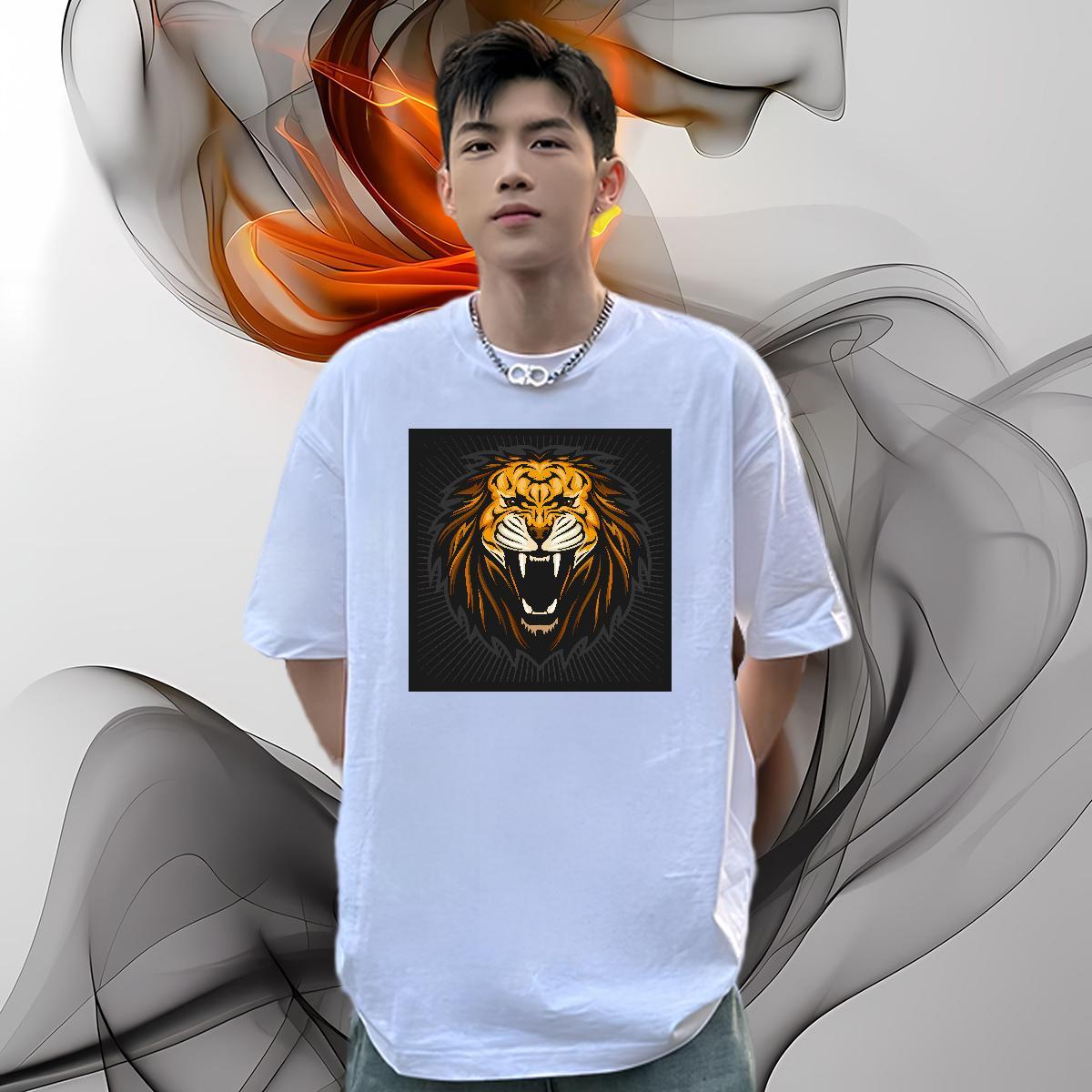 Classic Casual Men Tshirts lion Street wear Hip Hop 230g Pure Cotton Clothings Breathable Short Sleeve Wholesale Mens T Shirts Plus Size Custom
