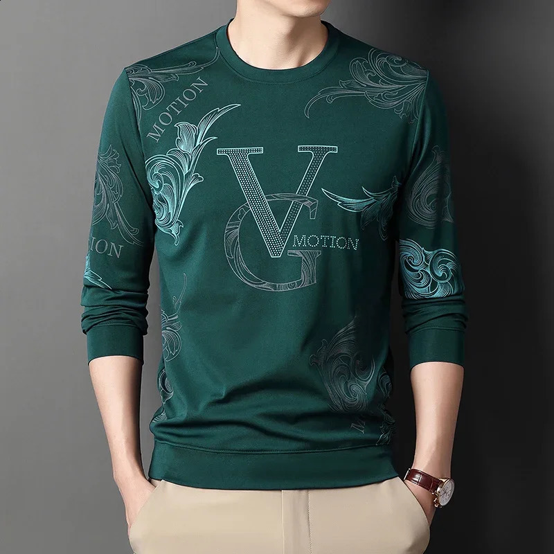 Long sleeved printed T-shirt for men Long sleeved polo shirt with round neck top for men 240820