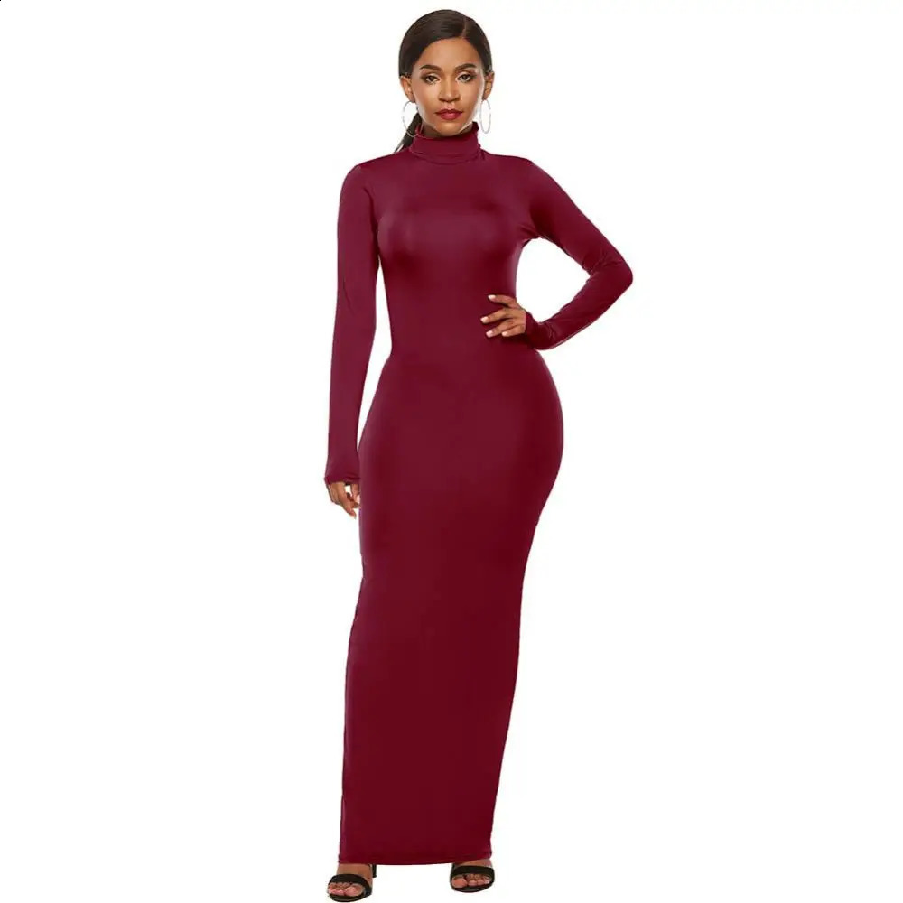 Fashion Women Sexy Party Dress Knit Style Long Sleeve Turtleneck Winter Maxi Dress Slim Work Wear Office Dress Vestidos 240819