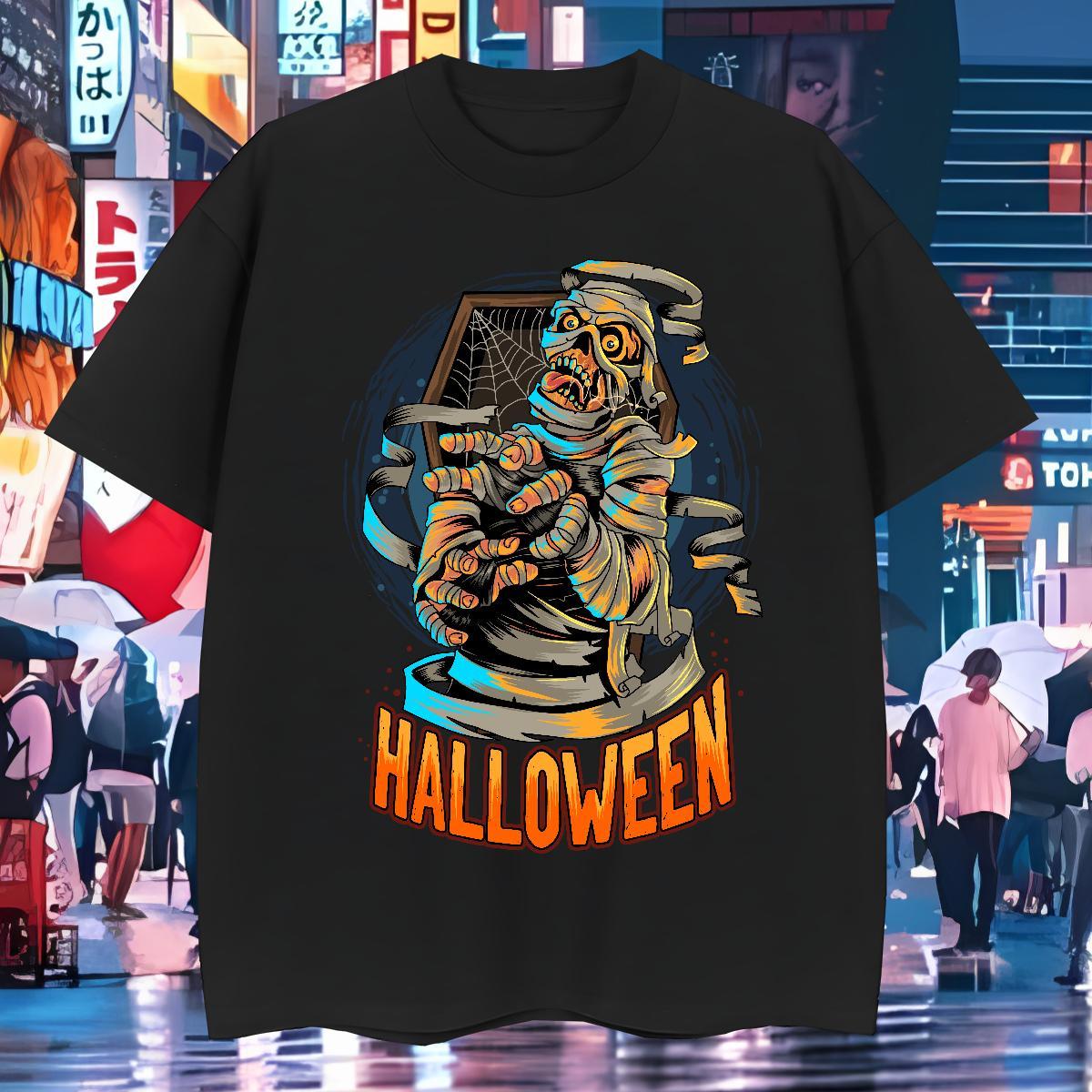 New Men Tees halloween Street 230g Cotton Tops Tees Breathable Soft Comfortable Men T Shirts Customized Print