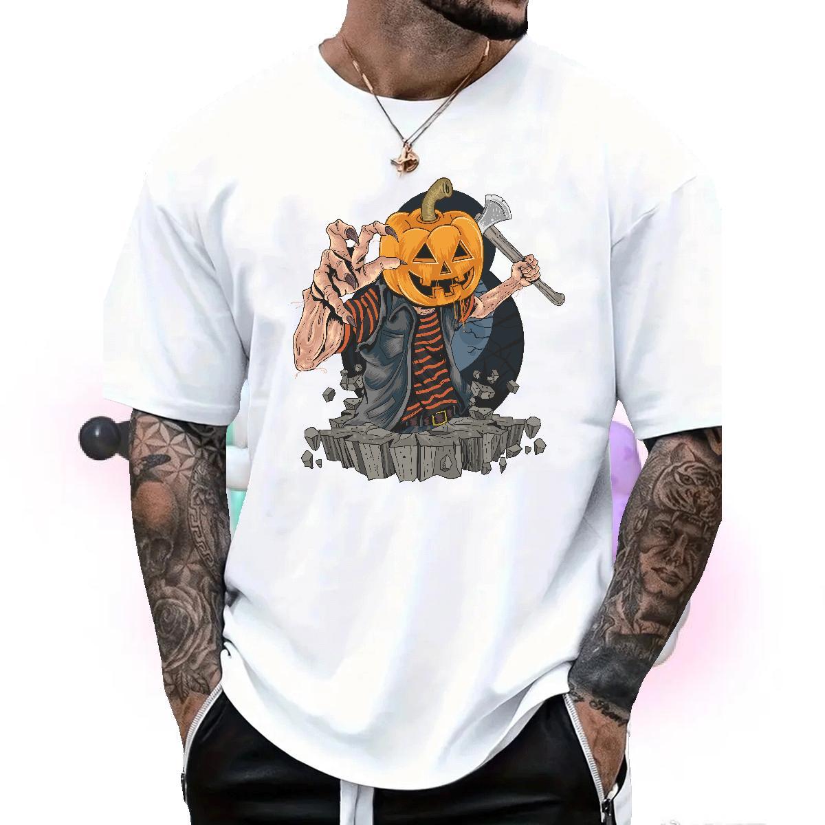 Fashion pumpkin Men Tees 230g Cotton Mens T Shirts Oversized 4XL Outdoor Crew Neck Popular Tshirts