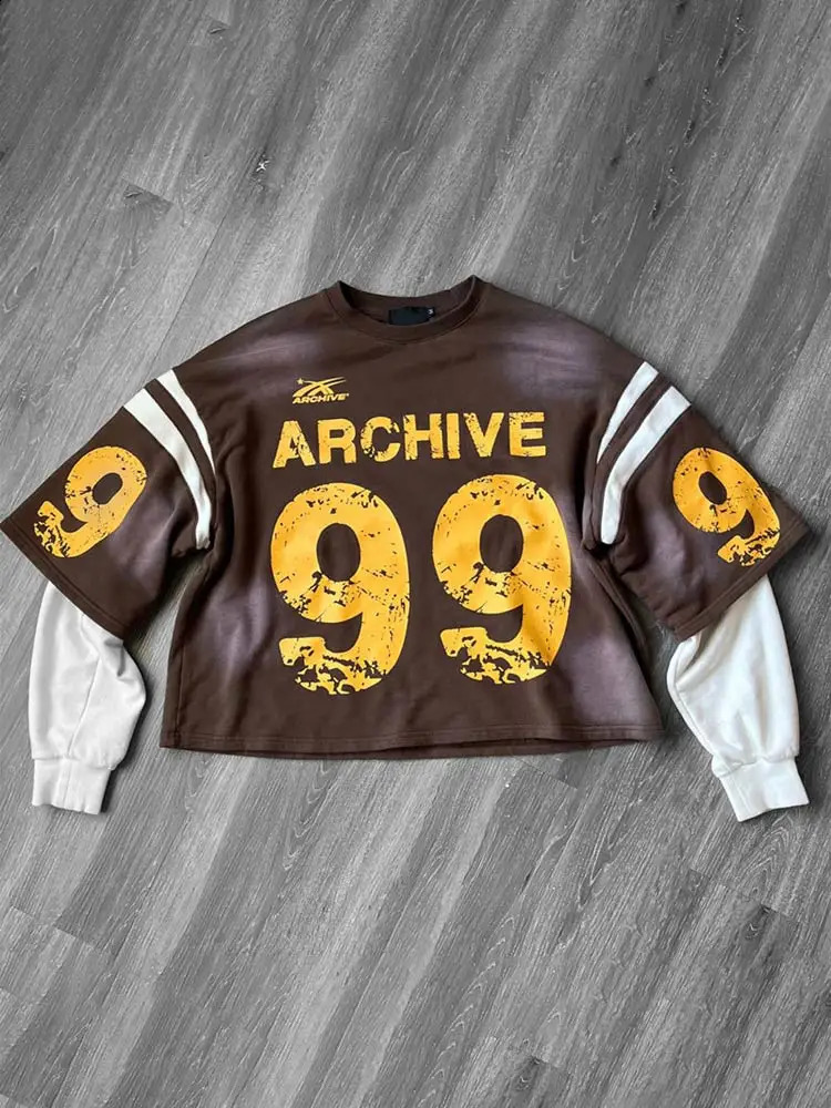 American Street Pullover Tee Shirts Men Y2k Harajuku Retro Casual Long Sleeve Letter Print Oversized T-shirt Loose Blouse Tops 240819