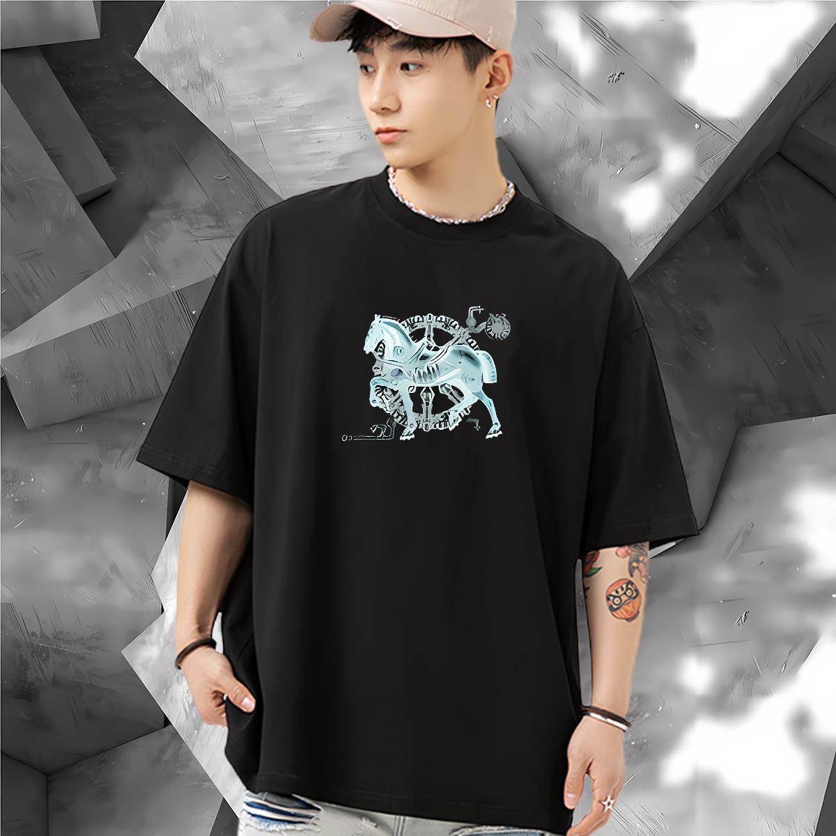 Custom Tshirt for Man Woman horse Home Outdoor 230g Pure Cotton Tees Shirts O Neck Short Sleeves Popular T Shirts Men Cartoon Print