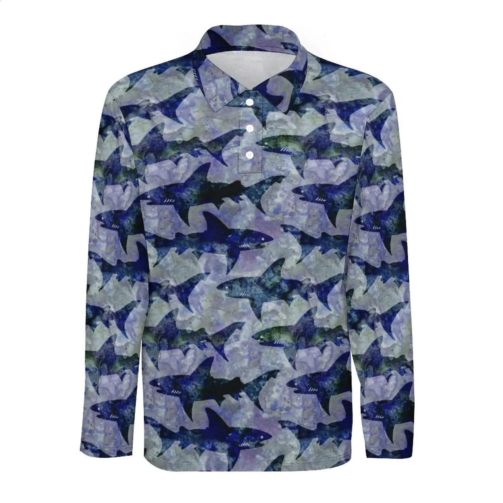 Great White Shark Polo Shirts Male Funny Animal Print Casual Shirt Autumn Novelty Collar Long Sleeve Custom Oversized T-Shirts 240820