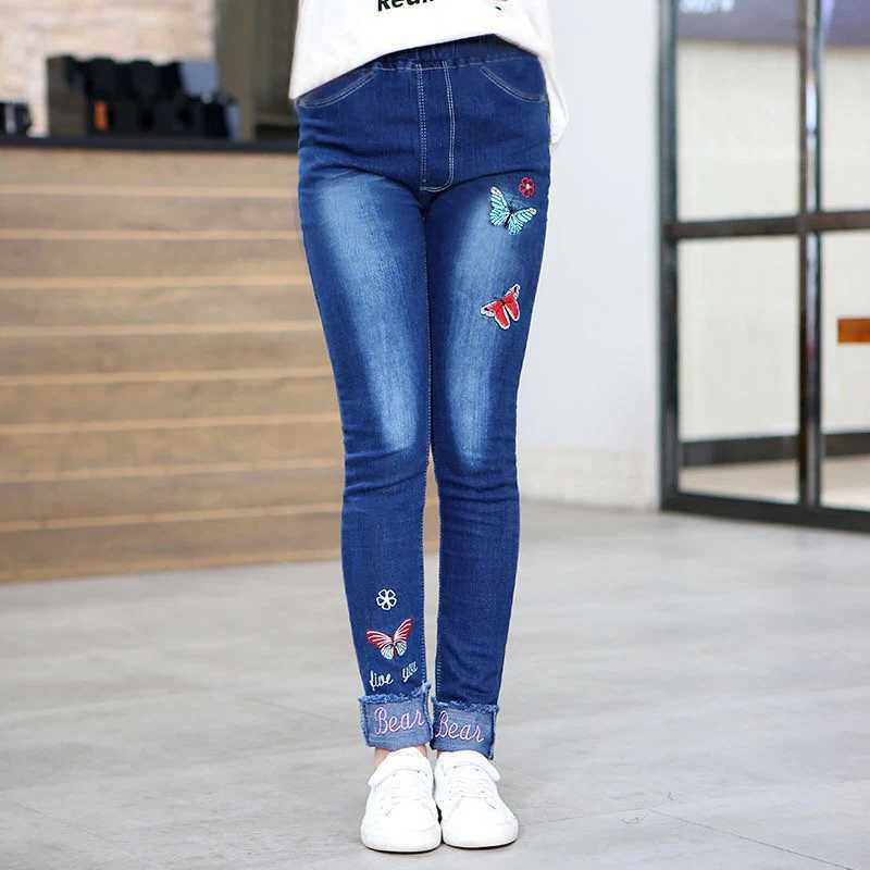 3-12 Spring and Autumn Casual Childrens Embroidery Design Childrens Jeans Girls Jeans Pants Youth ClothingW240819