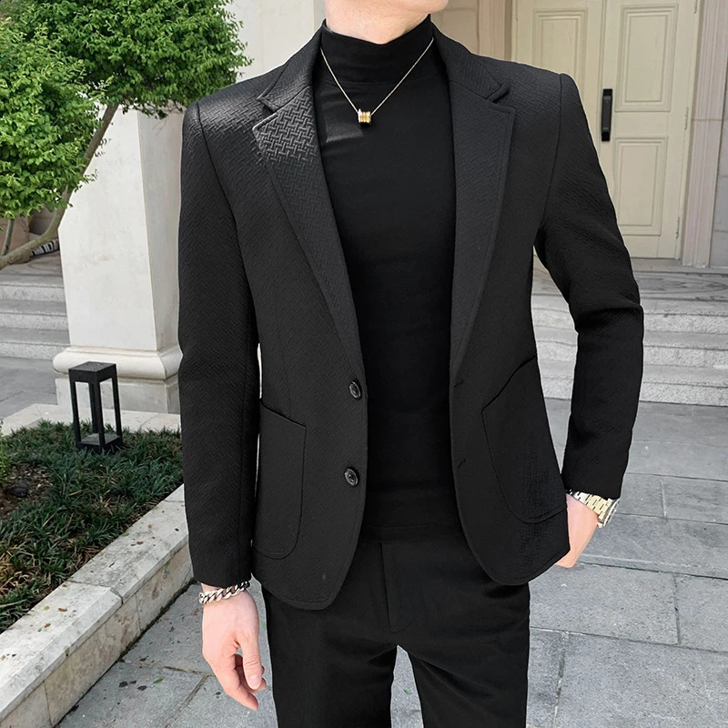 Boutique mens fashionable business solid color casual gentleman Korean version British style wedding elegant host jacket 240819