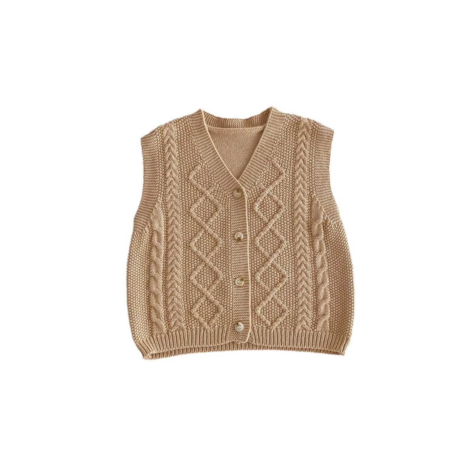 Autumn New Children V-neck Vest Baby Sleeveless Knitted Sweater Boys Girls Solid Casual Cardigan Coat Kids Versatile Tops JacketXJ240819